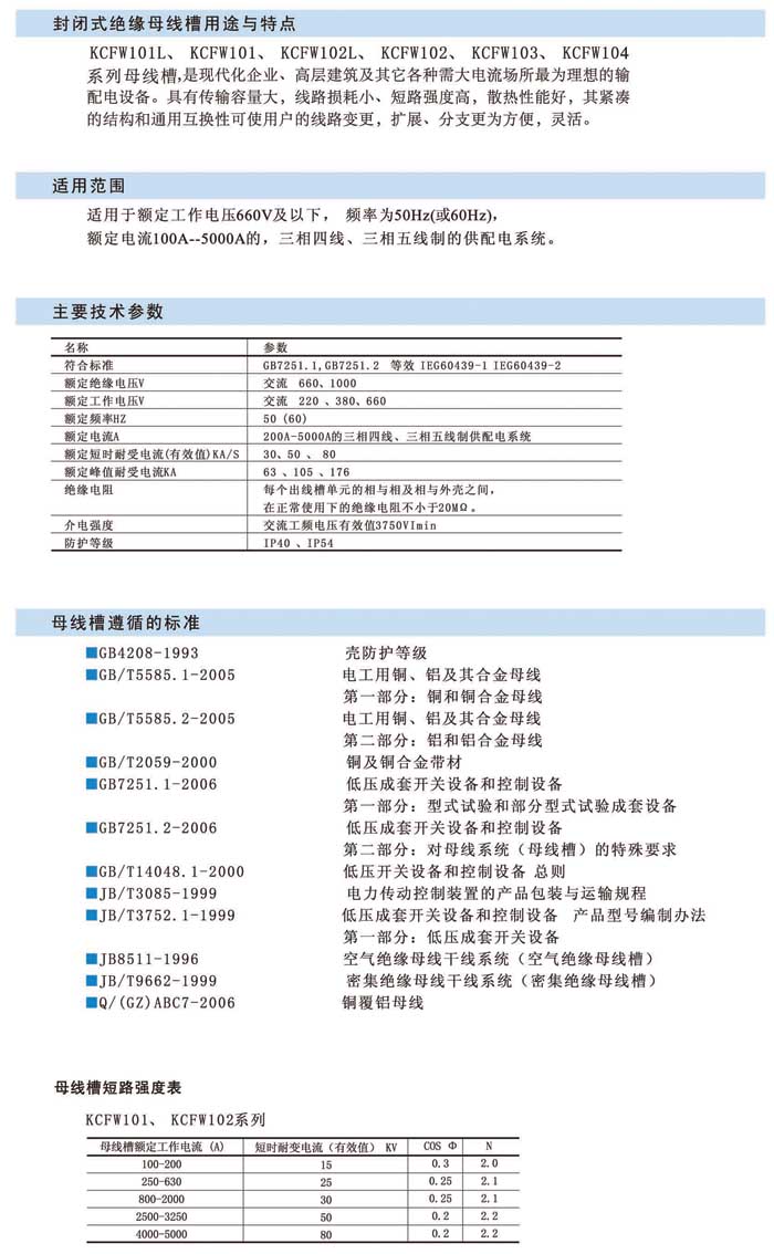 封闭式母线槽的性能及遵循的标准